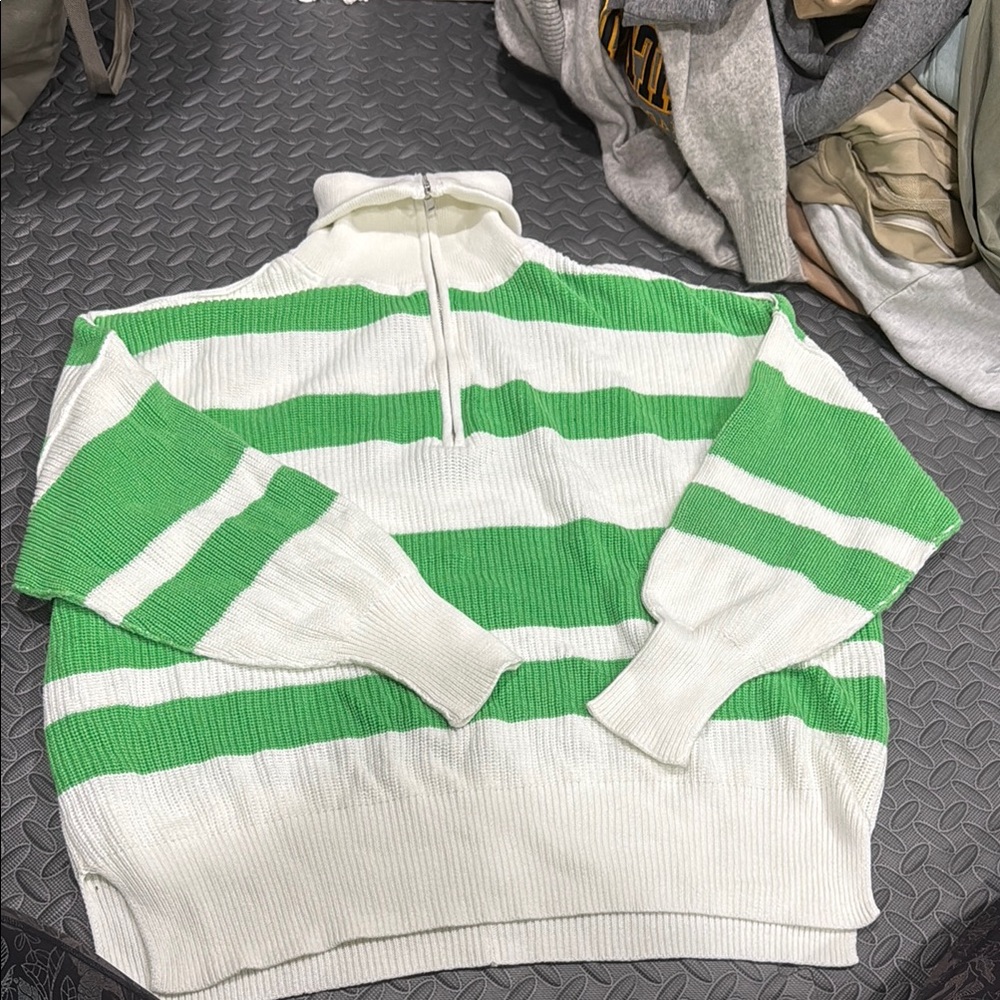 Aerie Striped Green and White Turtleneck Sweater